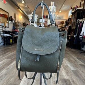 Michael Kors Dark Olive Green Leather Backpack